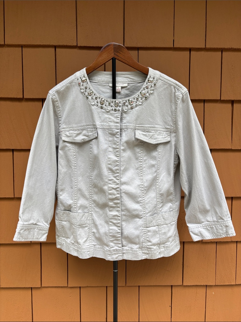 JM COLLECTION | Beige Cotton Transitional Office Church Utility Jacket | Size 14